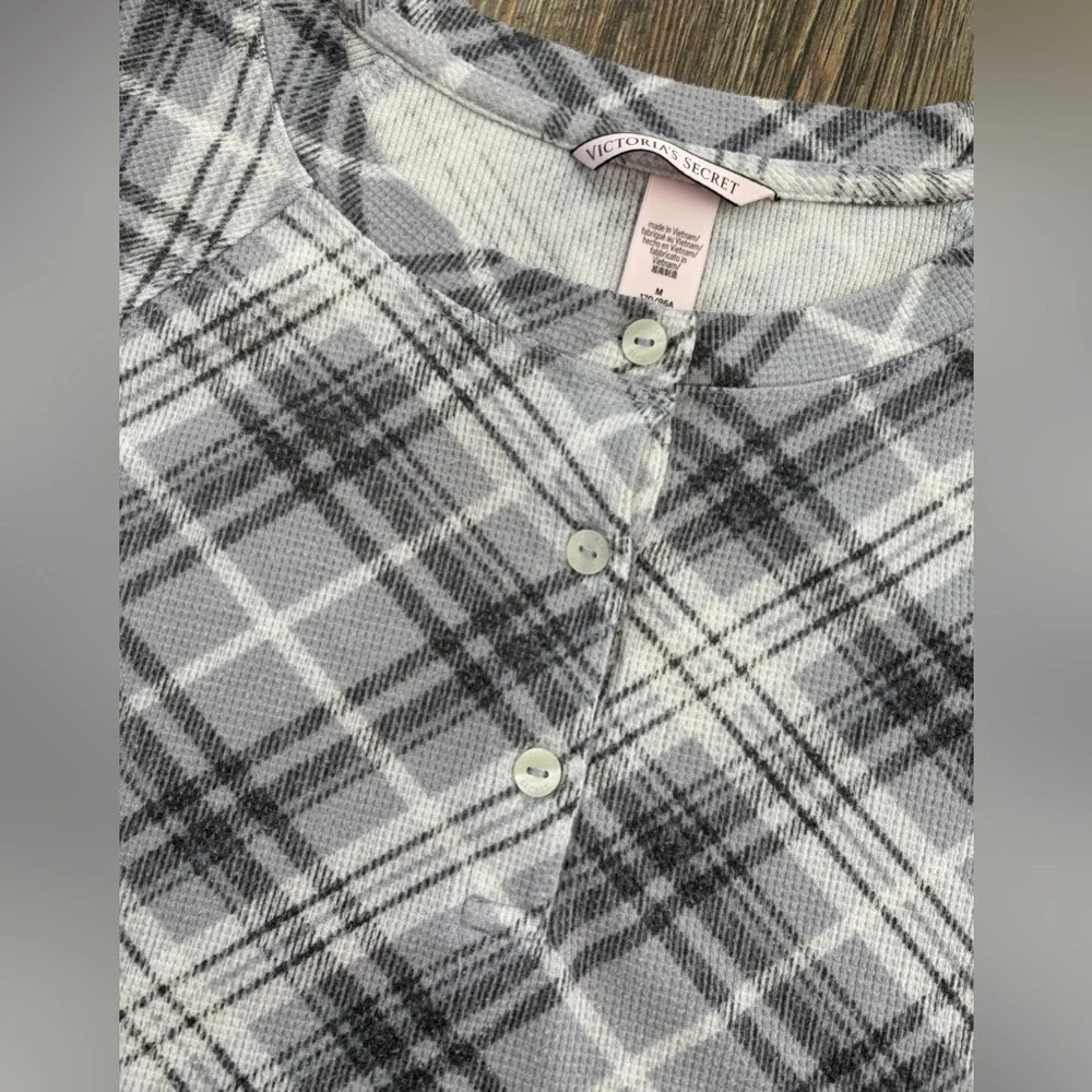 Victoria’s Secret Glow Waffle Henley Jogger Pajama Set Size Medium Gray Plaid - Picture 6 of 12